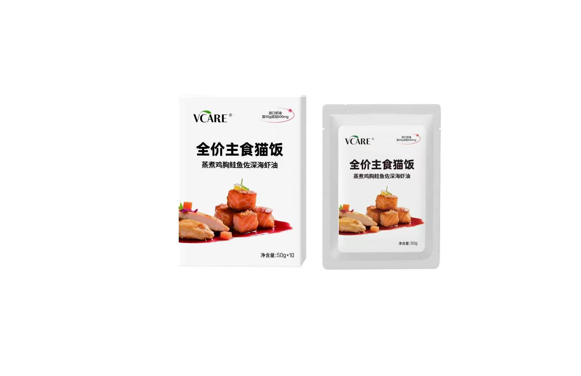 VCare 蒸煮鸡胸鲑鱼佐深海虾油（美毛减少掉毛功效）